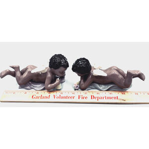 2 Cherub Angel Brown Babies Figurines Laying Down Pastel Glazed Porcelain Shiny